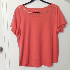 Westport Embellished Women's Short Sleeve Top Size 2X